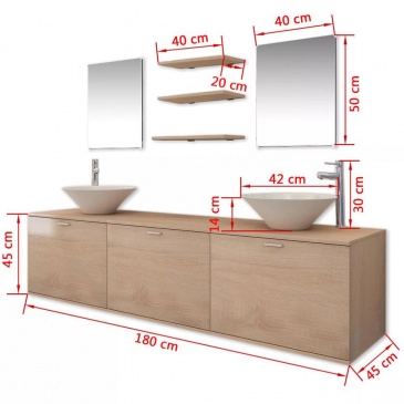 10-częściowy zestaw mebli łazienkowych ze zlewami i kranami