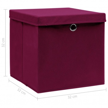 10 pudełek z pokrywami, ciemnoczerwone, 32x32x32 cm, tkanina