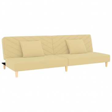 2-os. kanapa z podnóżkiem i 2 poduszkami, kremowa, aksamitna