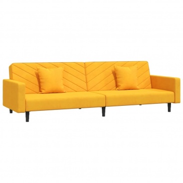 2-os. kanapa z podnóżkiem i 2 poduszkami, żółta, aksamitna