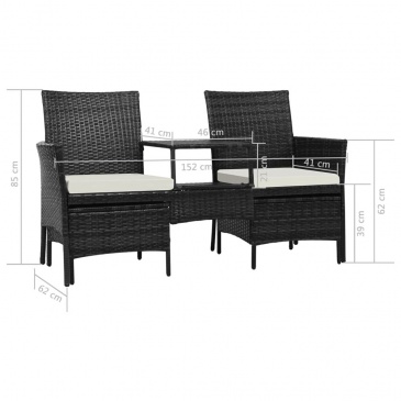 2-os. sofa ogrodowa ze stolikiem i podnóżkami, rattan PE, czerń