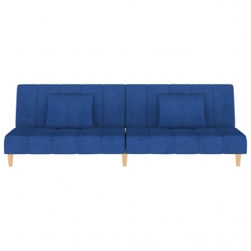 2-osobowa kanapa z podnóżkiem, niebieska, tapicerowana tkaniną