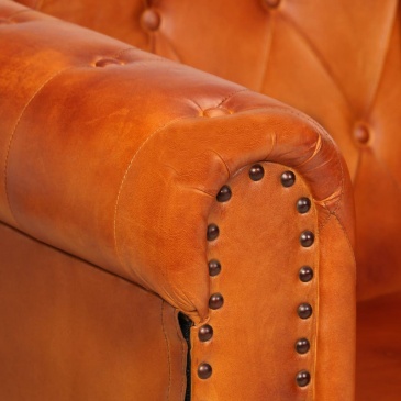 2-osobowa sofa Chesterfield, jasnobrązowa, skóra naturalna