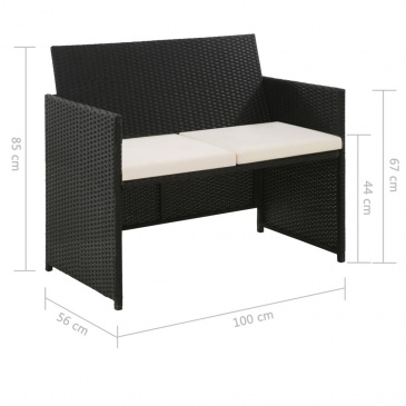 2-osobowa sofa ogrodowa z poduszkami, polirattan, czarna