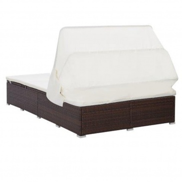 2-osobowy leżak z poduszką, polirattan, brązowy