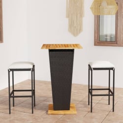 3-cz. zestaw barowy do ogrodu, z poduszkami, rattan pe, czarny