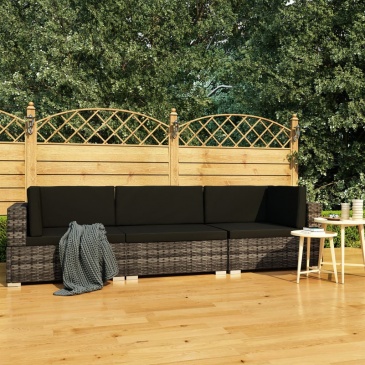 3-częściowa sofa do ogrodu, z poduszkami, polirattan, szara