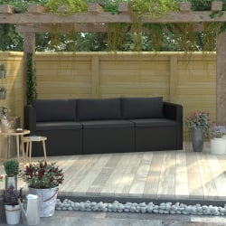 3-częściowa sofa ogrodowa, poduszki, rattan PE, czarny 3-częściowa sofa ogrodowa, poduszki, rattan PE, czarny