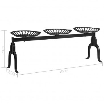 3-osobowa ławka, 155 cm, czarna, żeliwna