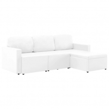 3-osobowa, rozkładana sofa modułowa, biała, sztuczna skóra