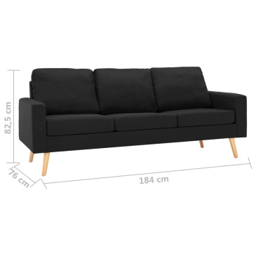 3-osobowa sofa, czarna, tapicerowana tkaniną