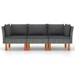3-osobowa sofa ogrodowa z poduszkami, polirattan, szara