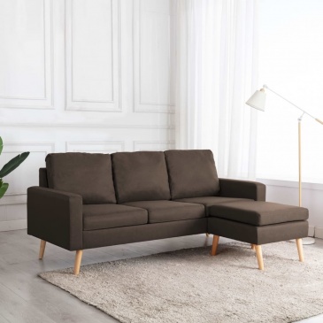 3-osobowa sofa z podnóżkiem, brązowa, tapicerowana tkaniną