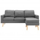 3-osobowa sofa z podnóżkiem, jasnoszara, tapicerowana tkaniną