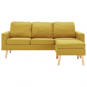 3-osobowa sofa z podnóżkiem, żółta, tapicerowana tkaniną