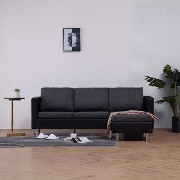 3-osobowa sofa z poduszkami, czarna, sztuczna skóra