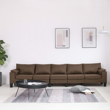 5-osobowa sofa, brązowa, tapicerowana tkaniną