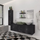 9 elementowy zestaw czarnych mebli łazienkowych i umywalka