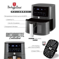 Air Fryer Frytkownica Beztłuszczowa 5L BerlingerHaus BH-9711 Antracit