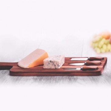 Bambusowa deska do krojenia, serwowania serów, sera, z nożami