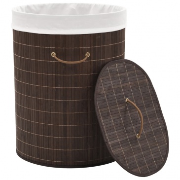 Bambusowy kosz na pranie owalny, ciemnobrązowy kolor