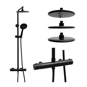 Bateria prysznicowa termostatyczna natryskowa czarna deszczownica 20 cm - yoka Bateria prysznicowa termostatyczna natryskowa czarna deszczownica 20 cm - yoka