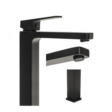 Bateria umywalkowa łazienkowa stojąca czarna wysoka kran kwadrat mat - Yoka
