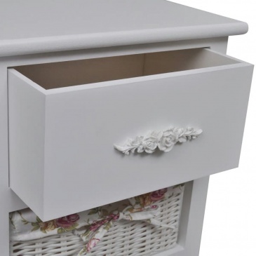 Biała szafka drewniana z 1 szufladą i 2 koszykami