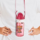 Bidon butelka dziecięca zamykana ze słomką i paskiem różowa kotki tritan 490 ml