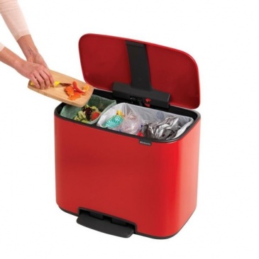 BRABANTIA - Bo Pedal Bin - Kosz 11 l + 23 l - 2 komory - Czerwony