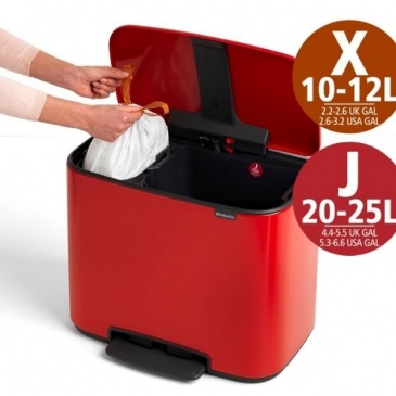 BRABANTIA - Bo Pedal Bin - Kosz 11 l + 23 l - 2 komory - Czerwony