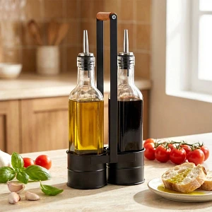 Butelki na oliwę i ocet szklane w stojaku 2x250 ml 3 el. Butelki na oliwę i ocet szklane w stojaku 2x250 ml 3 el.