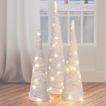 Choinka podświetlana stożek dekoracyjny biały świąteczny ozdoba Boże Narodzenie 30 led 58 cm