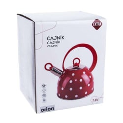 Czajnik stalowy KARIN, z gwizdkiem, do gotowania wody, czerwony w kropki, 1,8 l