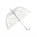Długi parasol przezroczysty kopuła, serbrne grochy