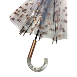 Długi parasol przezroczysty kopuła, złote grochy Długi parasol przezroczysty kopuła, złote grochy