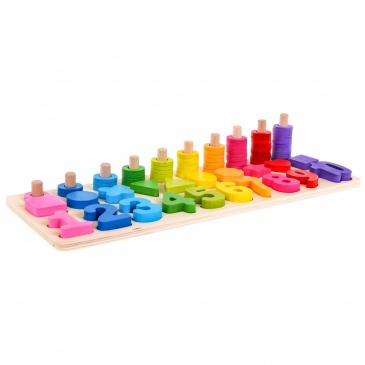 Drewniany zestaw do nauki liczenia dla dzieci 3+ sorter kształtów + liczydło + kolorowe cyfry
