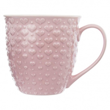 Duży kubek ceramiczny, serca, z uchem, do kawy, herbaty, 580 ml, różowy