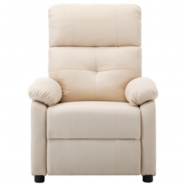 Elektryczny fotel masujący, rozkładany, kremowy, obity tkaniną