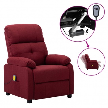 Elektryczny fotel masujący, rozkładany, winna czerwień, tkanina