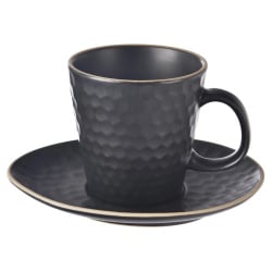 Filiżanka ze spodkiem do kawy espresso ceramiczna czarna tea time 95 ml