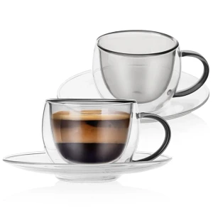 Filiżanki termiczne ze spodkiem z podwójną ścianką do kawy espresso double 90 ml 2 szt.