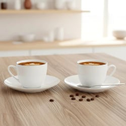 Filiżanki ze spodkiem porcelanowe białe DECORA 200 ml 2 szt.
