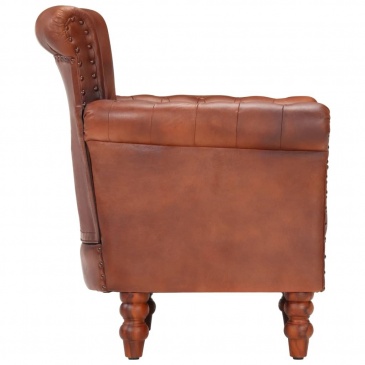 Fotel, brązowy, naturalna kozia skóra