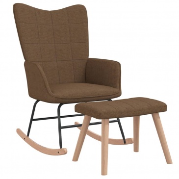 Fotel bujany z podnóżkiem, brązowy, obity tkaniną