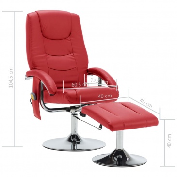Fotel do masażu z podnóżkiem regulowany czerwony ekoskóra