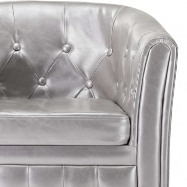 Fotel klubowy z podnóżkiem srebrny sztuczna skóra
