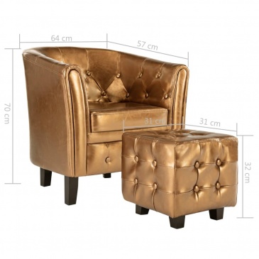 Fotel klubowy z podnóżkiem złoty sztuczna skóra