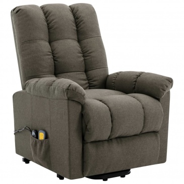 Fotel rozkładany, masujący, podnoszony, taupe, tkanina