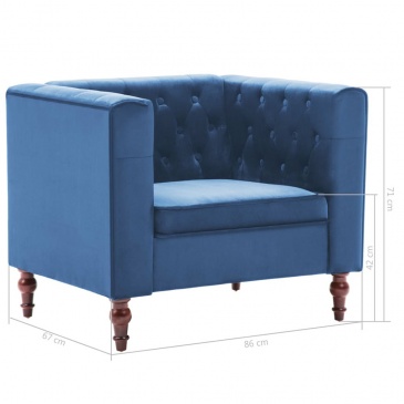 Fotel tapicerowany aksamitem 86 x 67 x 71 cm niebieski